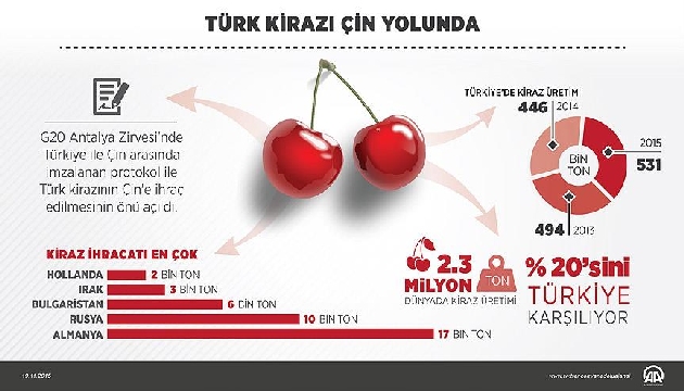 Çinliler Türk kirazını 2016 da yiyecek