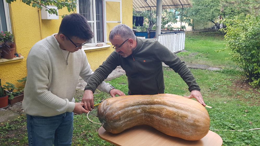 40 kilogramlık 110 santimetrelik kabak görenleri şaşırttı