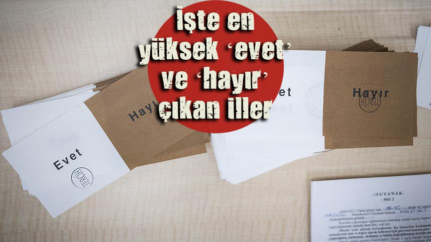 En yüksek  evet  ve  hayır  çıkan iller