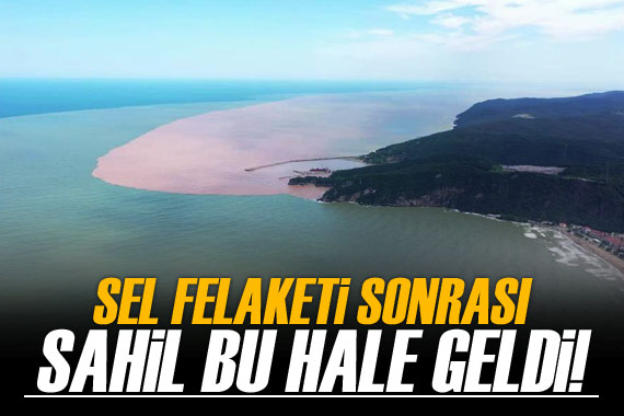 Sel sonrası sahilde oluşan kirlilik dron ile görüntülendi