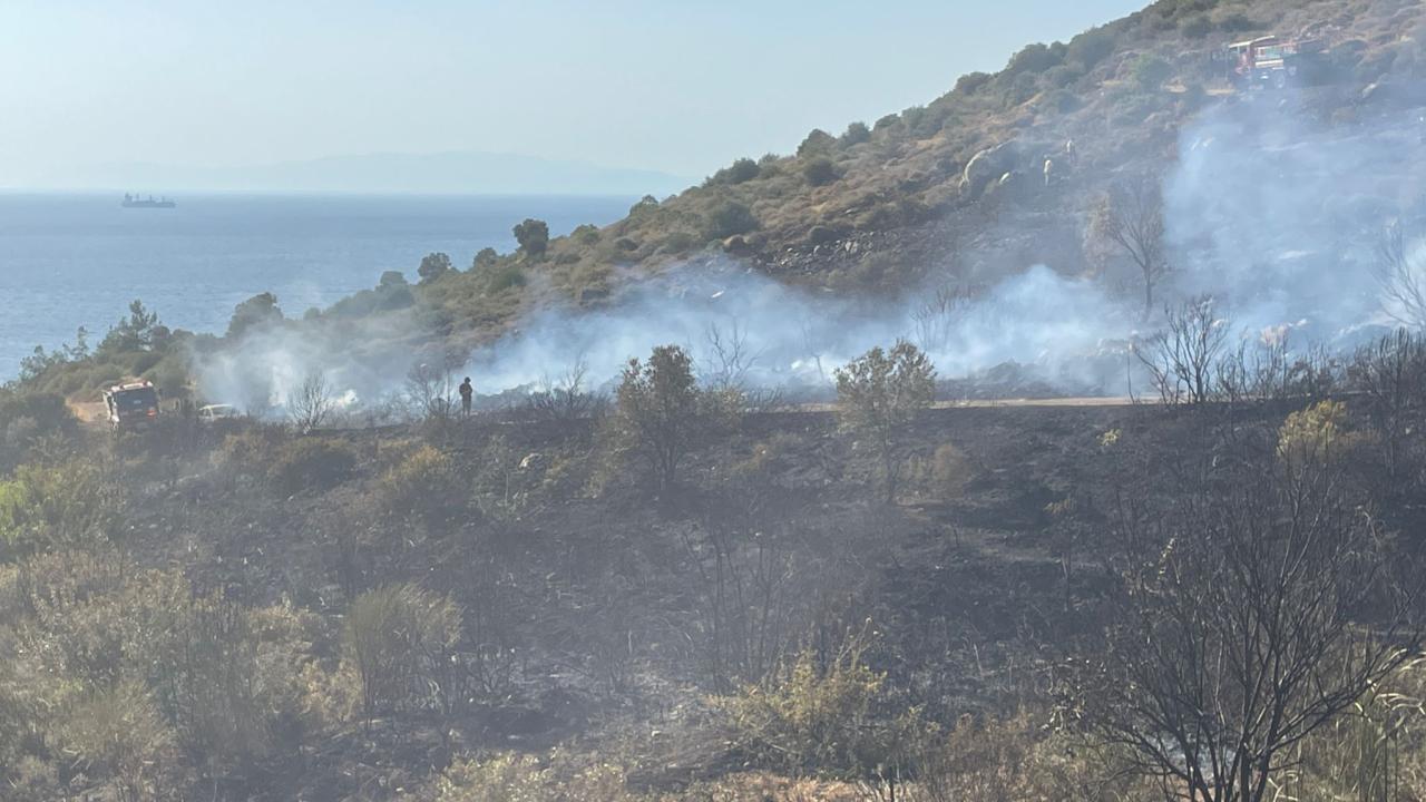 İzmir de otomobilde çıkan yangın makilik alana sıçradı