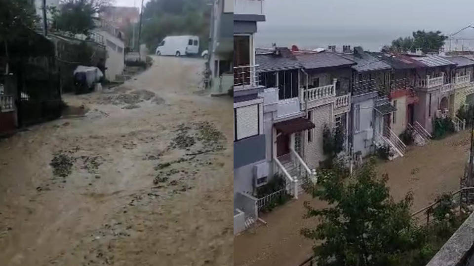 Silivri de sağanak yağışın ardından yollar nehre döndü